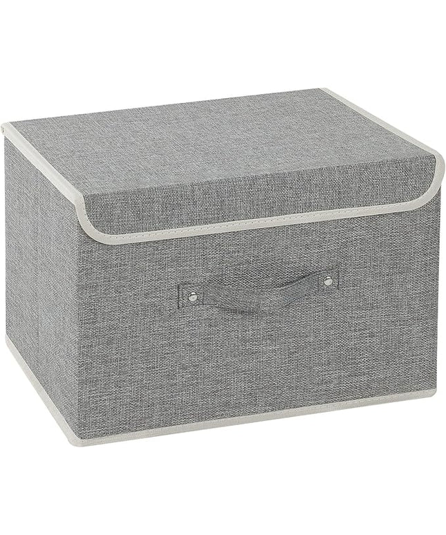 Storage Boxes, Collapsible Storage Bins with Lids, Cotton and linen cloth Storage Baskets with Handle, for Books, Closet, Bedroom, Home, 15x9.8x9.8 in, Grey
