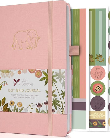 VIVID SCRIBBLES Dotted Journal Notebooks: Bullet Dotted Journal with 200 Numbered Dot Grid Pages, 160gsm Thick White Bleedproof Paper and 3 Sheets of Journal Stickers for Creatives