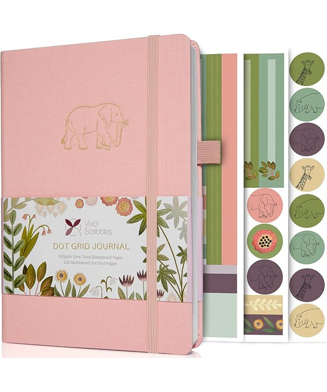 VIVID SCRIBBLES Dotted Journal Notebooks: Bullet Dotted Journal with 200 Numbered Dot Grid Pages, 160gsm Thick White Bleedproof Paper and 3 Sheets of Journal Stickers for Creatives