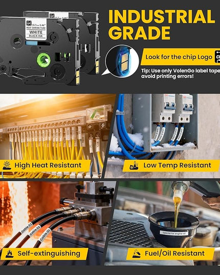 E1000 Heat Shrink Label Maker, Wire Label Maker Waterproof-Labels, Labeler Machine with 2PK 12mm 0.47 Heat Shrink Tube Tapes & 2PK Flexible ID Cable Tapes for Industrial Electrical Use