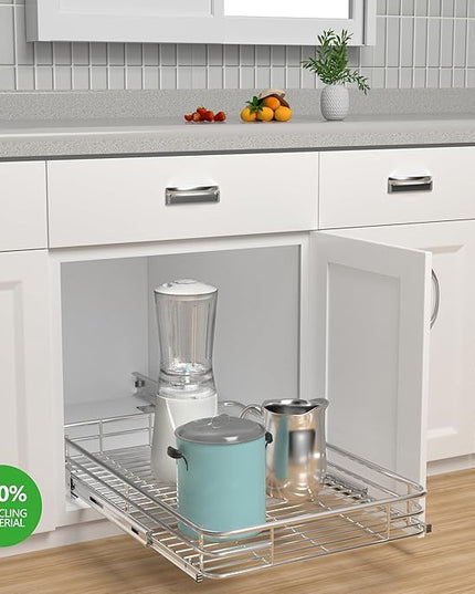 JOWBOOW Pull Out Cabinet Organizer (20" W x 21" D), Put Out Shelves for Kitchen Cabinets, Roll Out Drawers Heavy-Duty Metal Sliding Shelf, Bottom Mount