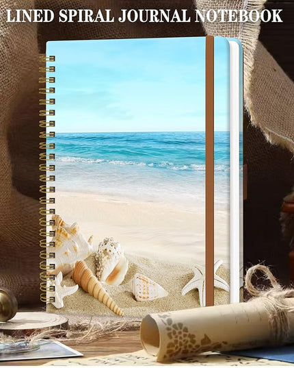 Spiral Journal Notebook for Women, Hardcover A5 College Ruled Notebook, 60 Sheet, Thick Paper, Cute Lined Journal for School, Office & Work, 6 x 8.4 in(Beach)