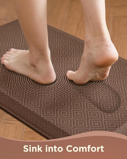 Ophanie Kitchen Mats for Floor, 3/4 inch Thick, 17x28 Anti Fatigue Cushioned Mat, Kitchen Rugs, Waterproof, Comfort Ergonomic Standing Mat for Office, Home, Sink, Brown Non-Slip Ridged Bottom