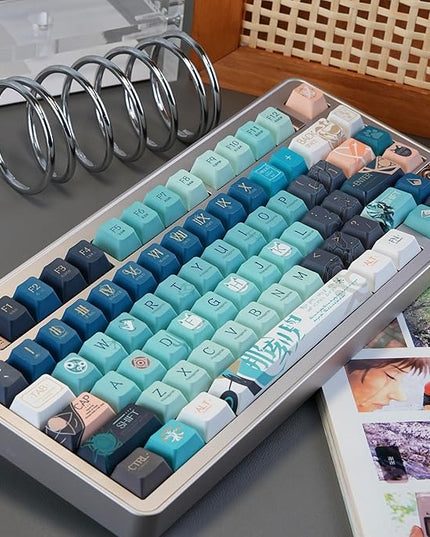 Custom PBT Keycaps，Japanese Anime Gradient Green Keycap Dye-Sublimation Cherry Profile Key caps Set Compatible with 60%/65%/75% Gateron Mechanical Gaming Keyboards