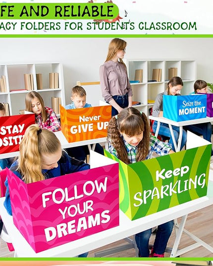 Honoson 24 Pcs Bulk Inspirational Privacy Folders for Students Cardboard Test Privacy Boards Motivational Words Desk Dividers Shield for Classroom School Study Supplies, 6 Styles(Affirmation)