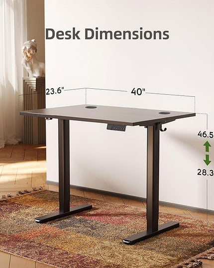 INNOVAR Electric Standing Desk, Adjustable Height Stand up Desks, 40 x 24 Inches Sit Stand up Desk for Home Office Computing, 3-Preset Memory Height Ergonomic Rising Desks, Black