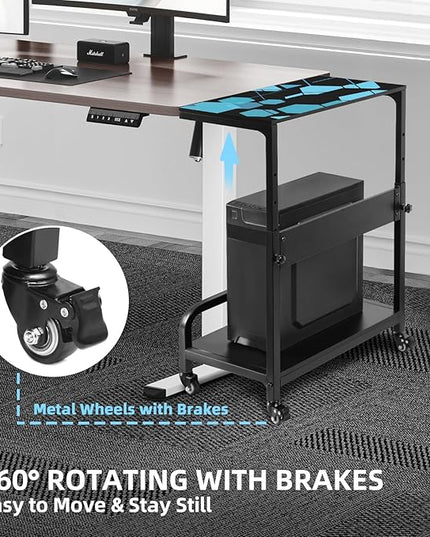 Height Adjustable Computer Tower Stand, Compact Printer Stand, 2 Tier for ATX Case, Extra Large CPU Floor Stand PC Tower Stand CPU Holder Cart with Guard Rail 32.7" X 21.6" X 15.8", Blue