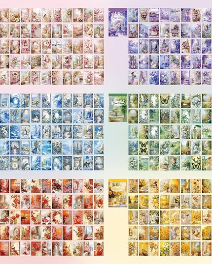 6 Sets 300 Pcs Washi Stickers Set Colorful Dreams Sticker Book for Journaling, DIY Decorative Paper Sticker Decals for Bullet Journal Art Scrapbooking Diary Card Craft Gift Album Notebook Stationery
