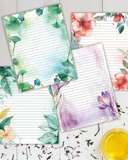 PARTH IMPEX 56 Sheets Watercolor Floral Lined Writing Paper 8.5x11 - Letter Size Ruled Stationery Letterhead Printer Paper - 120gsm Thick Decorative scrapbooking Colored Antique Aged Flowers Design