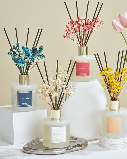 Cocorrína Reed Diffuser - Warm Vanilla Scented Diffuser with 8 Sticks Home Fragrance Reed Diffuser for Bathroom Shelf Decor
