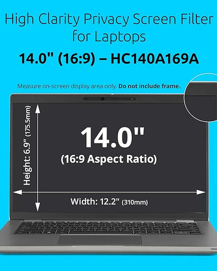 Kensington High Clarity Privacy Screens Filter for 14 inch 16:9 Laptops, Easy Installation Privacy Filter, Anti-Glare, 2H Hardness Protection, Compatible with HP Lenovo Samsung Asus HC140A169A