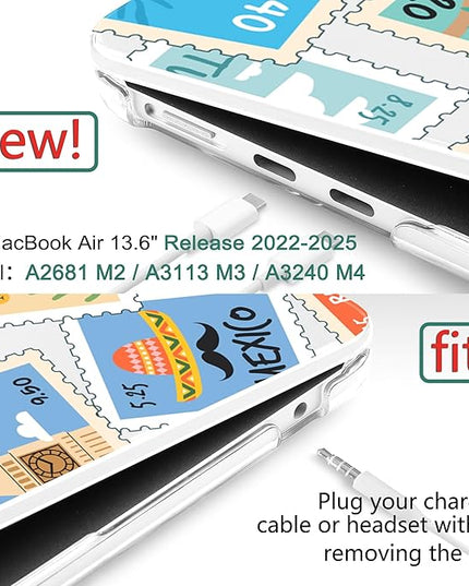 DONGKE for M4 MacBook Air 13.6 Inch Case 2025 2024 2023 2022 Model A3240 A3113 A2681 M3 M2 Chip, Plastic Hard Shell Case Cover with Touch ID for MacBook Air 13 Inch M4 - Post Stamps