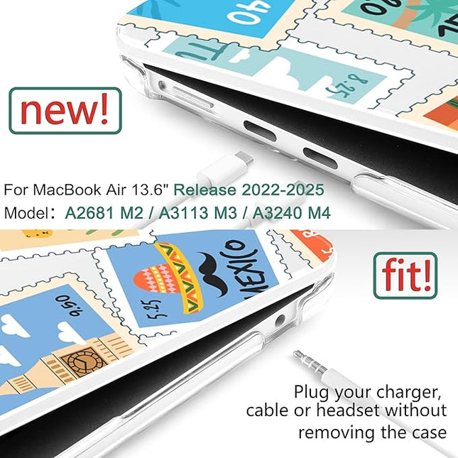 DONGKE for M4 MacBook Air 13.6 Inch Case 2025 2024 2023 2022 Model A3240 A3113 A2681 M3 M2 Chip, Plastic Hard Shell Case Cover with Touch ID for MacBook Air 13 Inch M4 - Post Stamps