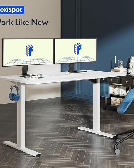 FLEXISPOT One-Piece Electric Standing Desk, 40 x 24 Inches Adjustable Desk with Seamless Desktop, Memory Controller Height Adjustment (White Frame + White Desktop, 2 Packages)