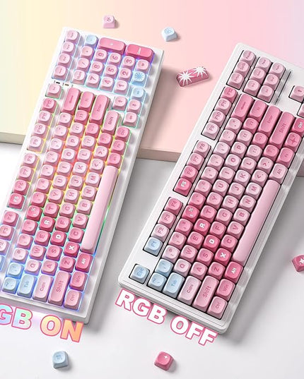 YUNZII 140 Keys MOA Keycaps, Dye-Sublimation PBT Custom Keycap Set for MOA Profile, Cute Pink Gradient Keycap for MX Switches Mechanical Gaming Keyboard(Pink)