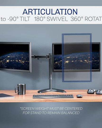 VIVO STAND-V002F Dual LED LCD Monitor Free-Standing Desk Stand for 2 Screens up to 27 Inch Heavy-Duty Fully Adjustable Arms with Max VESA 100x100mm