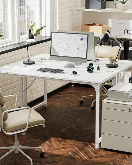 PRAISUN 47 X 20 Inch Office Computer Desk with Power Outlets and USB-C Port, Larger Gaming Desk, for Home Office, Study, Bedroom, Writing Work from Home Table, Metal Frame, White