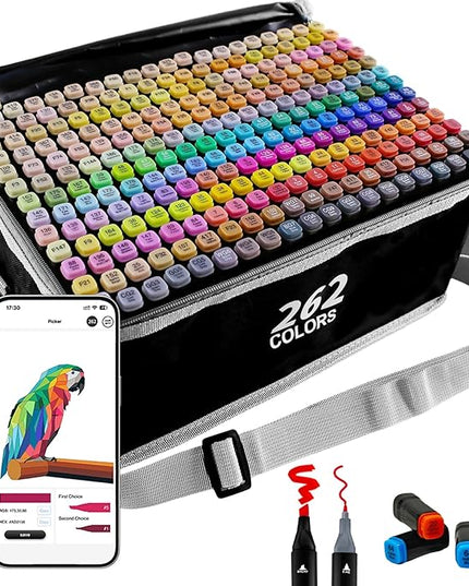 262 Colors Alcohol Markers with APP, Dual Tip Art Marker for Adults Coloring Books, Alcohol Ink Based Illustration Markers Set for Adult Artist Drawing Sketching Painting Lettering Cards