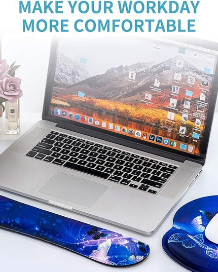 RICHEN Keyboard Wrist Rest and Mouse Pad with Wrist Support, Memory Foam Set for Gaming and Office, Comfortable & Lightweight for Easy Typing & Pain Relief (White Butterflies)