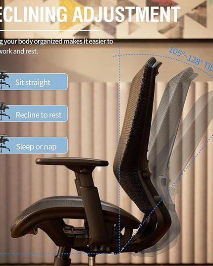 ELABEST Mesh Office Chair,Ergonomic Computer Desk Chair,Sturdy Task Chair- Adjustable Lumbar Support & Armrests,Tilt Function,Comfort Wide Seat,Swivel Home Office Chair (Black)