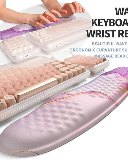 2-in-1 Ergonomic Set, Wave Keyboard Wrist Rest and Massage Slope Mouse Pad Wrist Support, Rebound Memory Foam for Relieve Carpal Tunnel Syndrome and Wrist Pain (Pink Purple Marble)