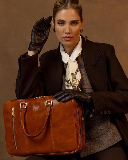 Time Resistance Leather Laptop Briefcase - Full Grain Leather Computer Bag for Men and Women