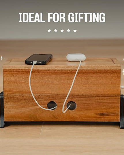 Extra Large Cable Management Box, Wood Cord Hider Box & Organizer for Power Strip, TV Wires & Desk Cable Storage