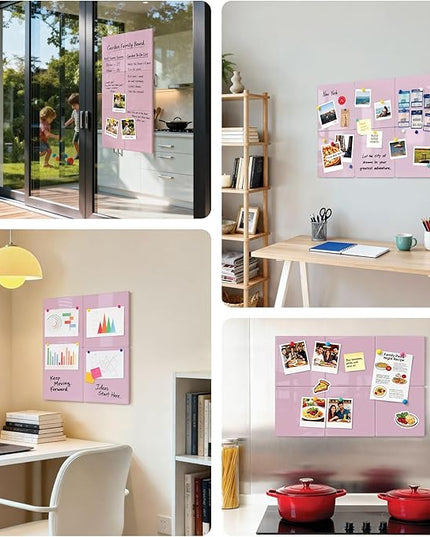Comix Magnetic Dry Erase Board, 6 Pack, 11.8 x 11.8 Inches, Modular Whiteboard for Fridge, Office and Home, Small White Board Dry Erase Set for Kids, Students, Kitchen Organizer and Planner, Pink