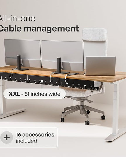 PAMO Cable Management Under Desk for Easy mounting Under-Table I Set of 3 - with 10X Cable Ties I Desk Organizer for Office/Home Office Table Thoughtful Cable Tray Holder