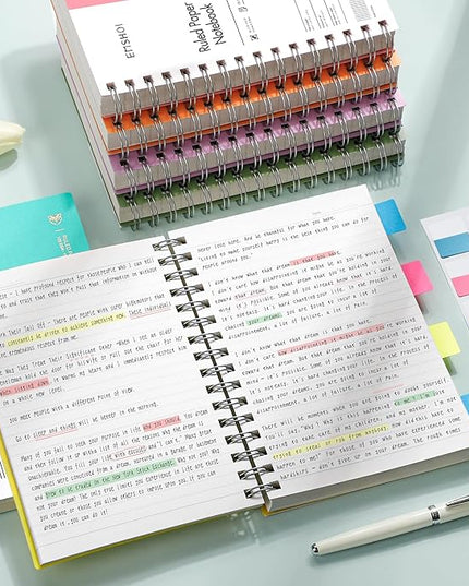 EMSHOI A5 Spiral Notebook College Ruled Lined Journal, Small 5.7" X 8.22", 300 Pages/150 Sheets, 100gsm Thick Paper, Waterproof Hardcover, for Office School Women Men Work Writing Notes-Green
