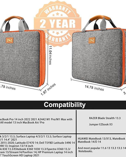 ZINZ Slim Expandable 13 13.3 14 Laptop Case Sleeve Compatible with MacBook Air/Pro 13-14 M1 M2 M3 M4 M5 2021-2023 Pro,13.5 Surface Laptop 4/3,D01G02