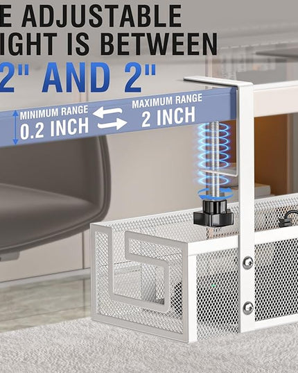 Under Desk Cable Management Tray - GZOKMOG No Drill Cord Organizer with Clamp, Reinforced Metal Mesh Workspace Organizers for Wire, Office Desk Accessories, 1 Pack White, 15.75 inch