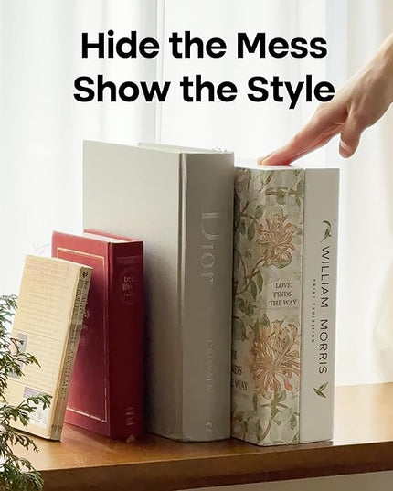 Book Shape Decorative Cable Management Box - Expandable Cable Organizer Box with Magnetic Closure for Home & Office (Modern Matisse, Large)