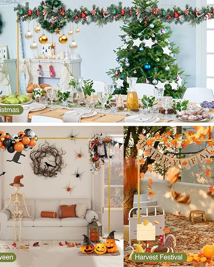 8.2FT x 8FT Backdrop Stand Heavy Duty with Base, Gold Portable Adjustable Pipe and Drape Backdrop Stand Kit, Over The Table Rod Stand with Clamps, Square Metal Arch Party Frame for Birthday Decor