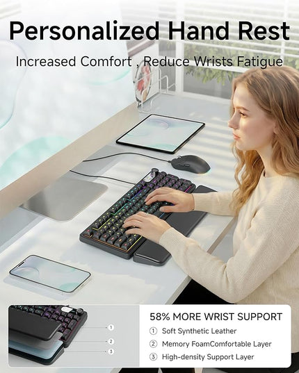 C98 Wired Keyboard and Mouse Combo, Wired Computer Keyboards with Wrist Palm, Double-Shot Keycaps, Silent RGB Backlight Keyboard for Windows/MAC/PC (Black)