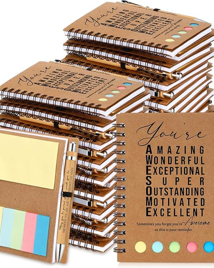 Jetec Inspirational Notebooks Bulk Spiral Notebook with Sticky Notepad Motivational Pens Valentines Day Gifts for for Employee Coworker Nurse Staff Teacher Nurse Volunteer(25 Sets,Amazing)