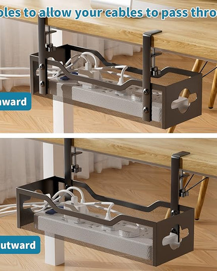 Under Desk Cable Management Tray 3 Pack, Cable Management Under Desk No Drill, Cable Organizer with Clamp for Wire Management, Cord Organizer for Office, Home - No Damage to Table (Black)