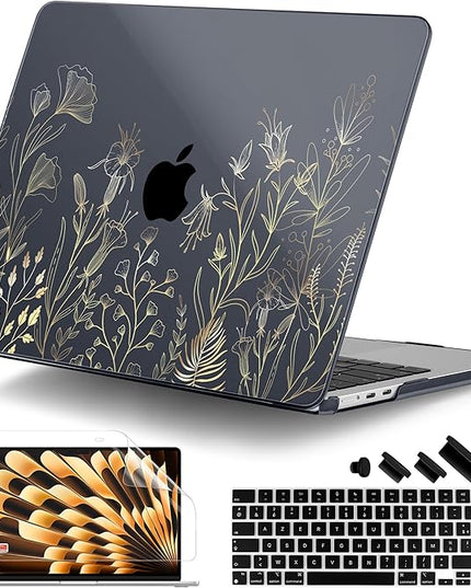 DONGKE for M4 MacBook Air 13.6 Inch Case 2025 2024 2023 2022 Model A3240 A3113 A2681 M3 M2 Chip, Plastic Hard Shell Case Cover with Touch ID for MacBook Air 13 Inch M4 - Floral Blooming