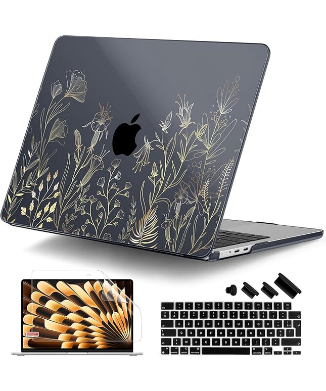 DONGKE for M4 MacBook Air 13.6 Inch Case 2025 2024 2023 2022 Model A3240 A3113 A2681 M3 M2 Chip, Plastic Hard Shell Case Cover with Touch ID for MacBook Air 13 Inch M4 - Floral Blooming