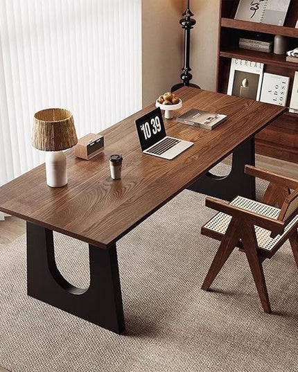 Wooden Executive Office Desk Computer Table Multi-Sized High Cost Performance Stylish Design Metal Legs Versatile Use for Office or Dining Casual Table (Walnut Color, 62.99in)