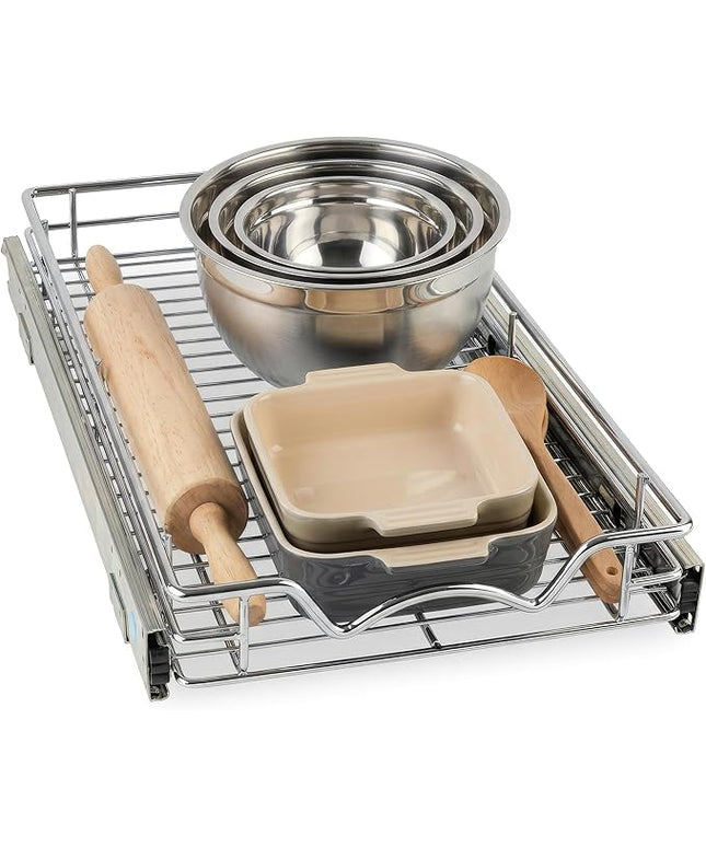 HOLDN’ STORAGE Pull Out Cabinet Organizer, Heavy Duty Caddy w/Lifetime Limited Warranty -11”W x 21”D - Requires At Least 12-1/4” Cabinet Opening, Steel Metal Cabinet Drawers Slide Out, Chrome