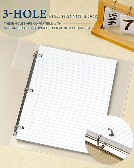 400 Sheets 8.5 x 11 Wide Ruled Paper, Loose Leaf Paper, 3 Hole Punch Paper 8.5 x 11 White Loose Leaf Notebook Paper for 3 Ring Binders, Lined Paper Wide Ruled, Writing Paper (4 Pack)