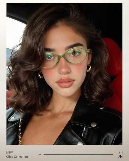 TIJN Olisa Blue Light Blocking Glasses for Women Men,Oval Glasses Frame Bluelight Glasses for Gaming/Computer/Screen