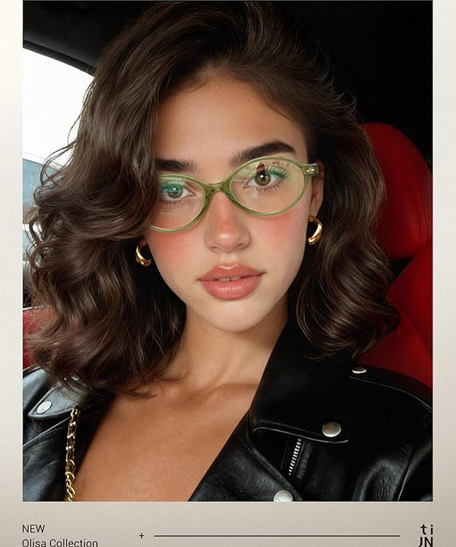 TIJN Olisa Blue Light Blocking Glasses for Women Men,Oval Glasses Frame Bluelight Glasses for Gaming/Computer/Screen