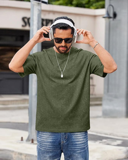COOFANDY Men's Cotton T-Shirts Oversized Shirt Short Sleeves Streetwear Loose Fit Summer Tee Tops Washed Basic Unisex Shirts