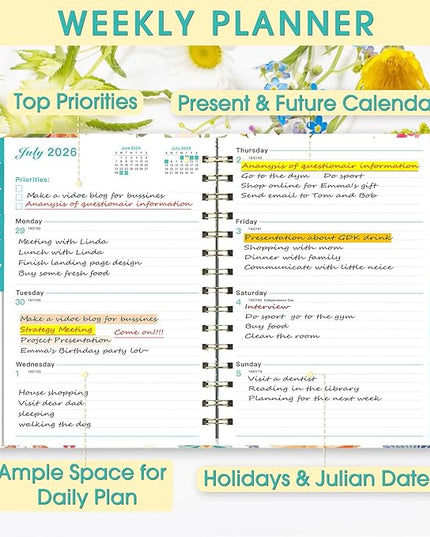 Ymumuda 2026 Planner, Daily Weekly and Monthly Planner，Jan 2026 - Dec 2026, 8.4" x 6.3", 2026 Calendar Planner Book with Tabs, Spiral Notebook with Inner Pocket for Office Home School Supplies