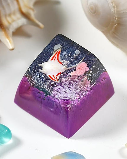 Manta Ray Artisan Keycap Black Purple Ocean Coral R1 SA Profile Custom Sea Creatures Keycaps 1U ESC Handmade Gaming Resin Key Cap Cherry MX Switch Compatible Mechanical Keyboard Manta Ray Lover Gift