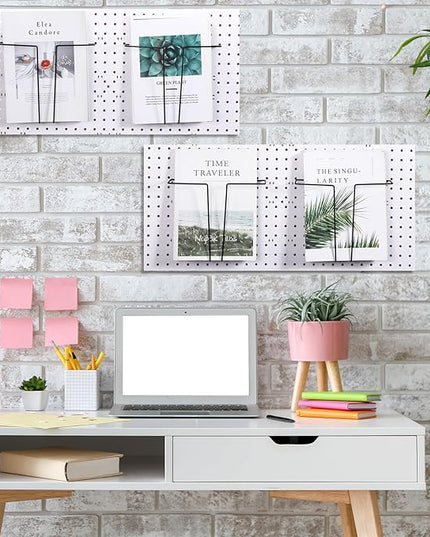 4 Pair Pegboard Display Shelves Expandable Width Metal Magazine Holder Hanging Wall File Organizer Pegboard Accessories Wall Decor for Pantry Exhibitions Trade Show Retail Store(Black)
