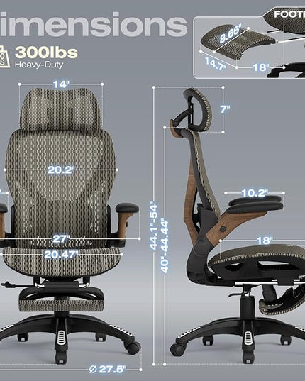 ELABEST X100 Ergonomic Office Chair with Footrest, Big and Tall Home Desk Chair with 5D Flip-Up Arms, Adjustable 3D Lumbar Support,High Back Rolling Computer Chair, Swivel Mesh Chairs (Coffee Break)