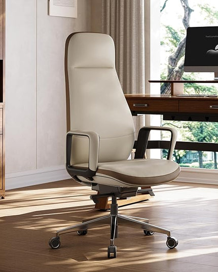 EUREKA ERGONOMIC Alto Leather Desk Chair, Silicone Leather Office Chair with Wheels, High Back Office Chair, Executive Office Chair Comfy for Home & Office, Off-White
